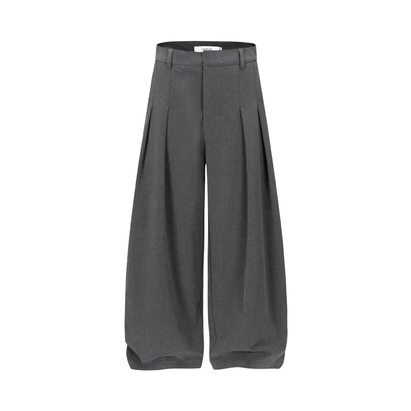 Damen Hochtaillierte weite Plissee-Hose mit Bügelfalte und Gürtelschlaufen Nord Taschen