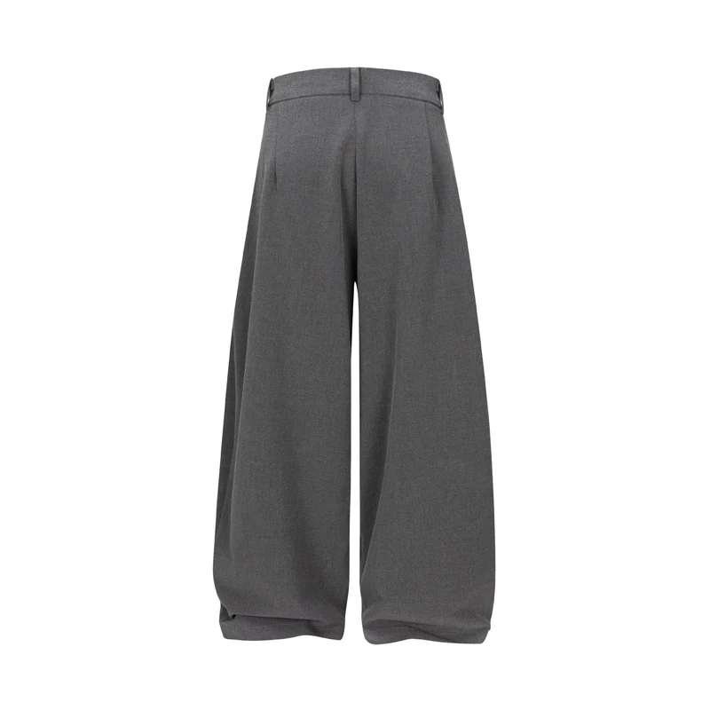 Damen Hochtaillierte weite Plissee-Hose mit Bügelfalte und Gürtelschlaufen Nord Taschen