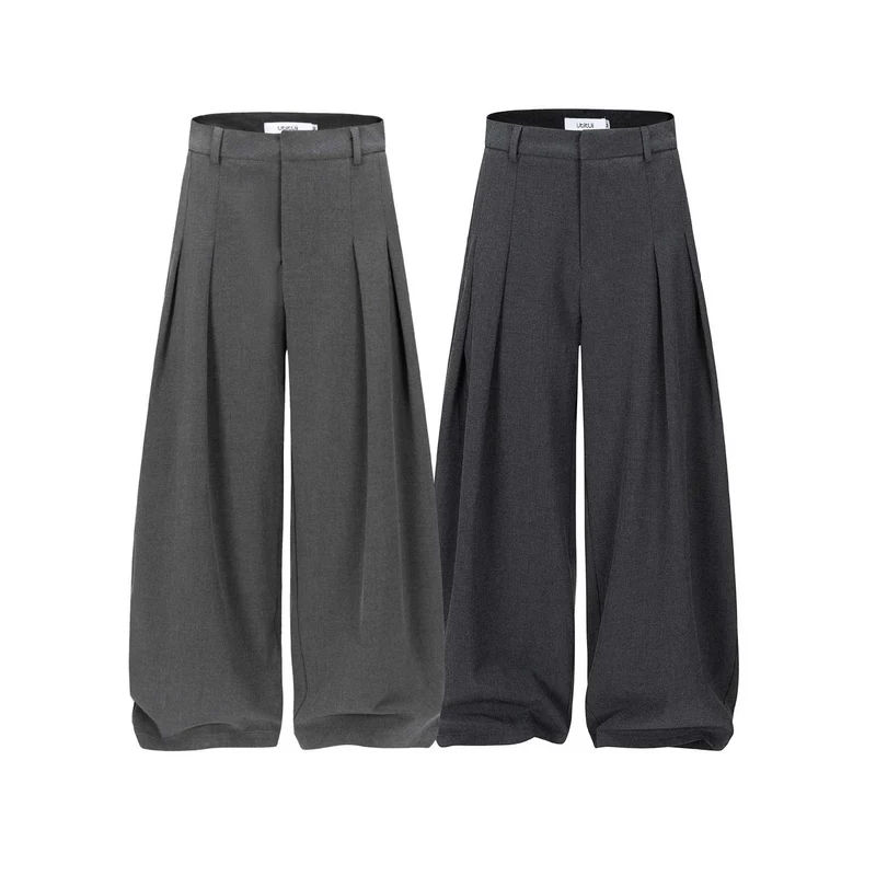 Damen Hochtaillierte weite Plissee-Hose mit Bügelfalte und Gürtelschlaufen Nord Taschen