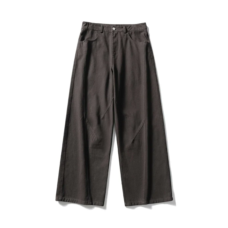 Damen Hochtaillierte weite Culotte‑Hose aus Baumwoll‑Twill mit Ziersteilnähten Nord Taschen