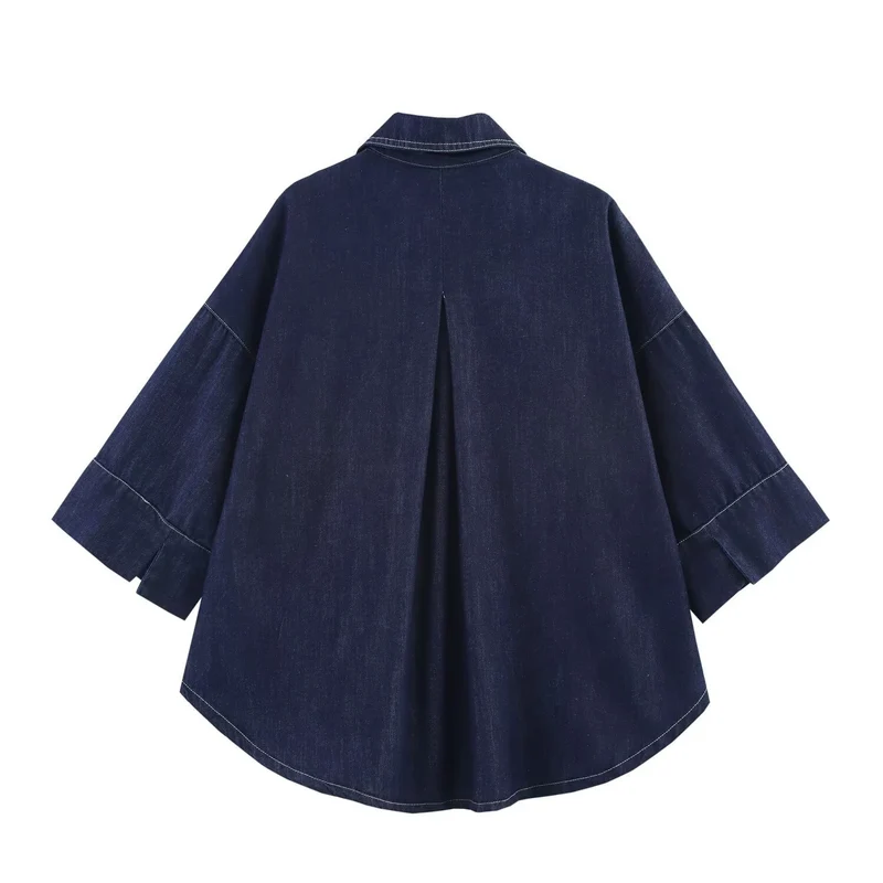 Damen Oversized Denim‑Hemdenjacke mit dreiviertel Ärmeln und High‑Low‑Saum Nord Taschen