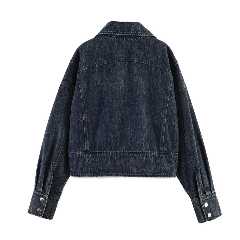Damen oversized Cropped-Jeansjacke mit weitem Kragen Nord Taschen