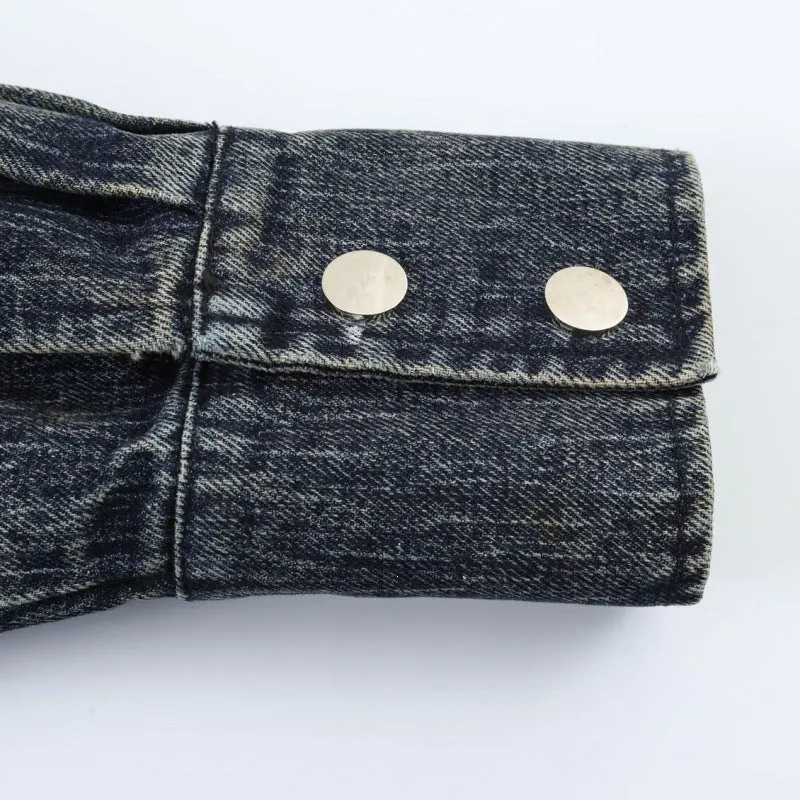 Damen oversized Cropped-Jeansjacke mit weitem Kragen Nord Taschen