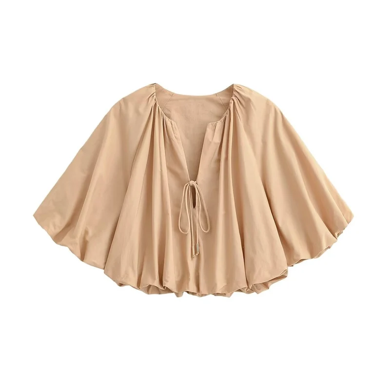 Damen Oversized Cape-Bluse mit Kordelzug, gerafftem Saum und voluminösen Fledermausärmeln Nord Taschen