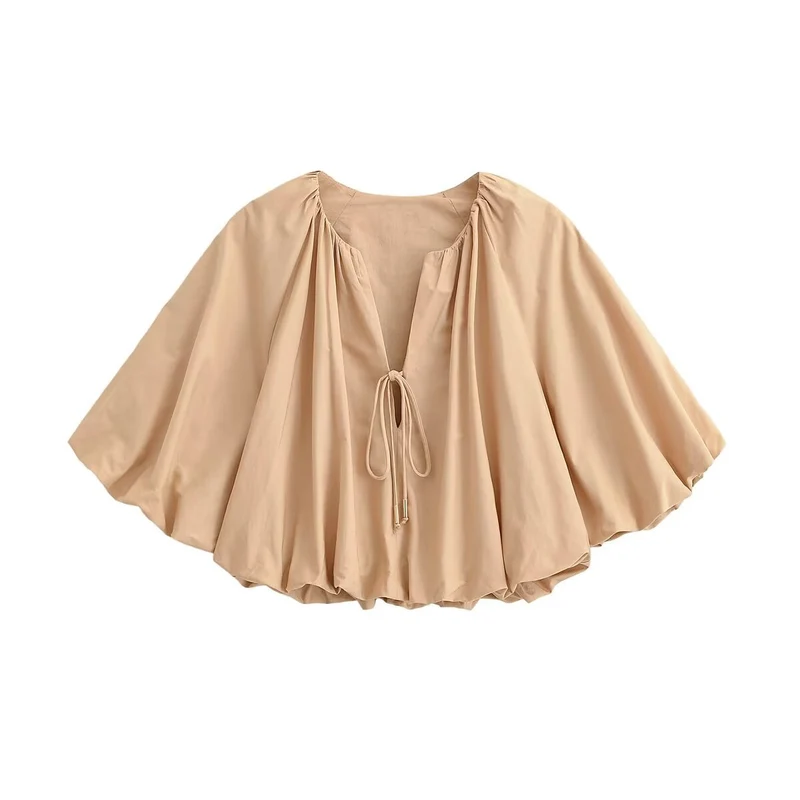 Damen Oversized Cape-Bluse mit Kordelzug, gerafftem Saum und voluminösen Fledermausärmeln Nord Taschen