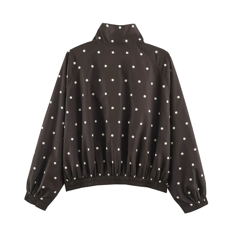 Damen Oversize-Windbreaker mit Tupfen-Print, hohem Stehkragen und elastischem Saum Nord Taschen