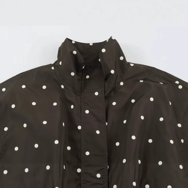 Damen Oversize-Windbreaker mit Tupfen-Print, hohem Stehkragen und elastischem Saum Nord Taschen