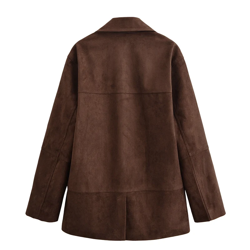 Damen Oversize Wildlederoptik-Blazerjacke mit Reverskragen und Pattentaschen Nord Taschen