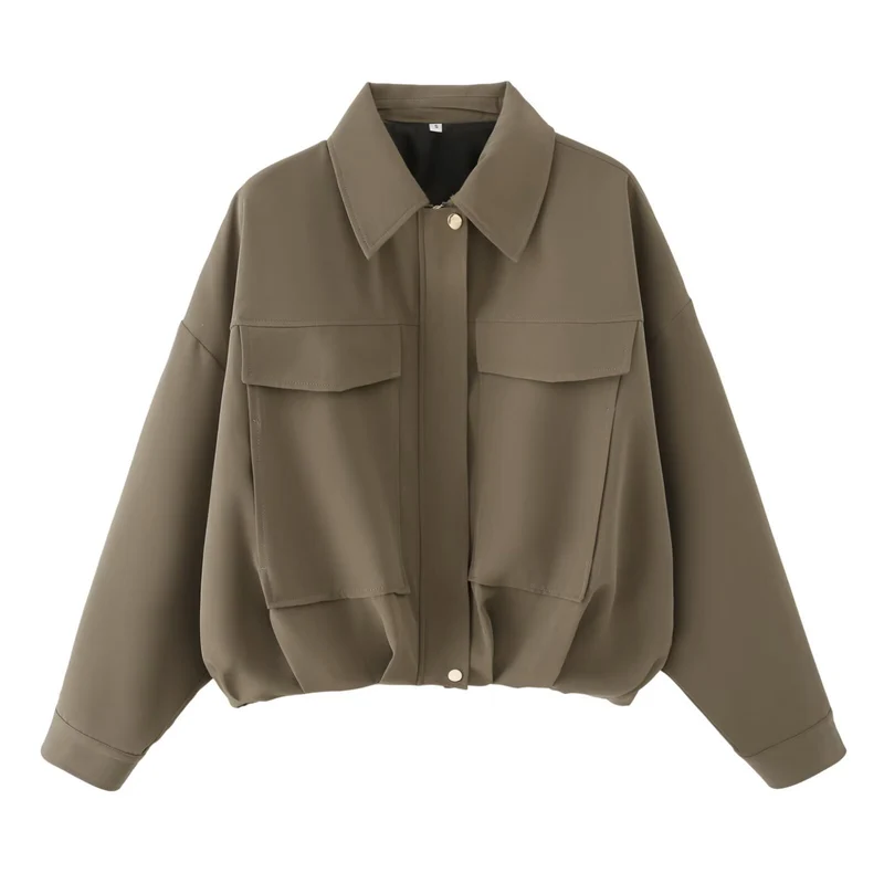 Damen Oversize Utility-Jacke mit Pattentaschen, Drop-Shoulder und elastischem Saum Nord Taschen
