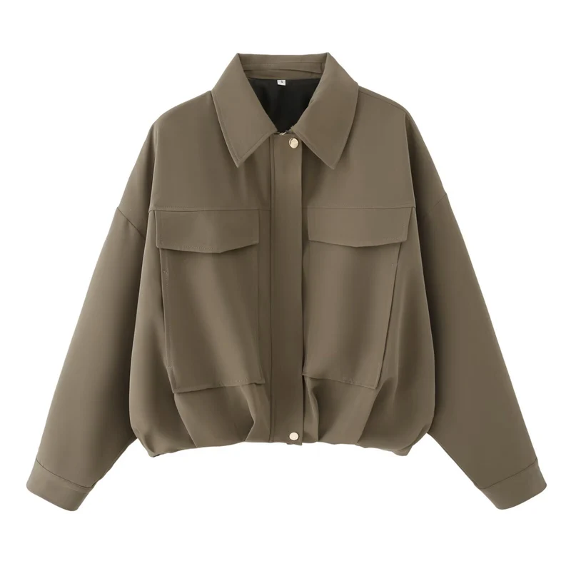 Damen Oversize Utility-Jacke mit Pattentaschen, Drop-Shoulder und elastischem Saum Nord Taschen