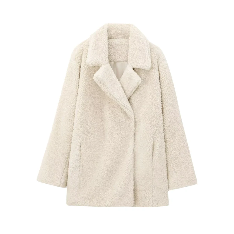 Damen Oversize Teddy‑Mantel aus Kunstfell mit Reverskragen und kastiger Silhouette Nord Taschen