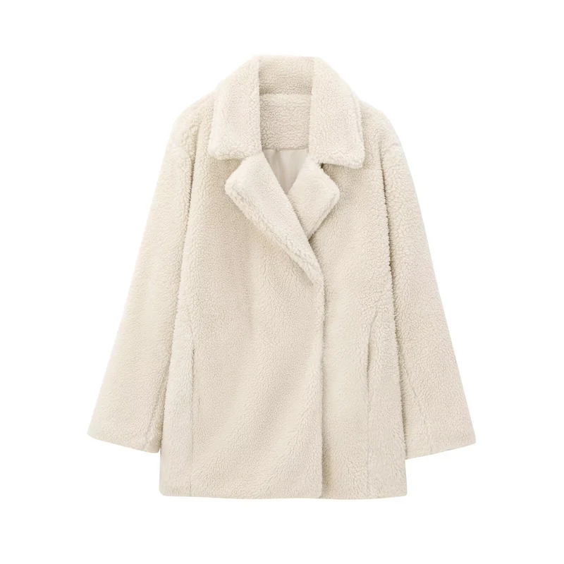 Damen Oversize Teddy‑Mantel aus Kunstfell mit Reverskragen und kastiger Silhouette Nord Taschen