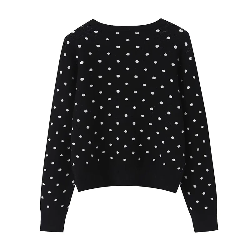 Damen Kurz geschnittene fein gestrickte Cardigan mit Rundhalsausschnitt, Knopfleiste und Allover‑Punktmuster Nord Taschen