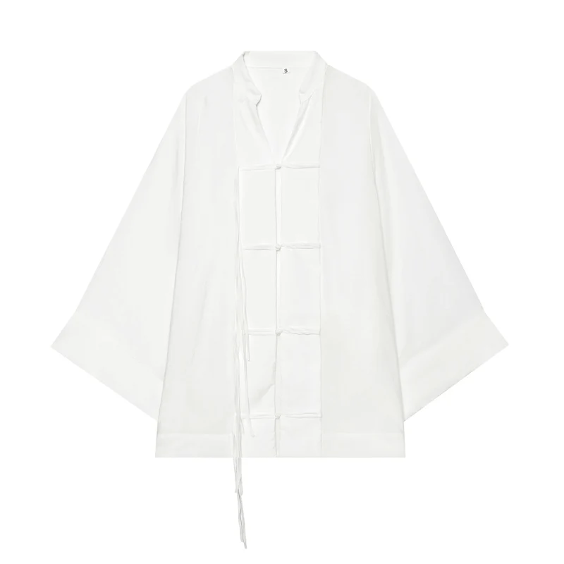Damen Kimono-Capejacke mit Chinaknopfverschluss und langen Quasten Nord Taschen