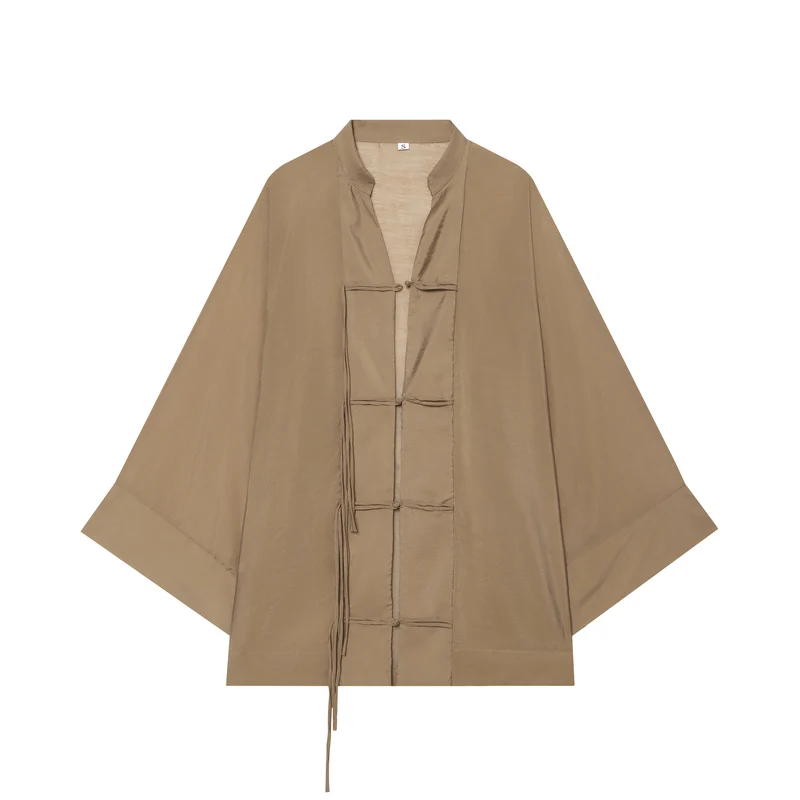 Damen Kimono-Capejacke mit Chinaknopfverschluss und langen Quasten Nord Taschen