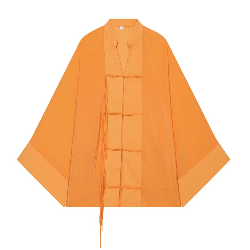Damen Kimono-Capejacke mit Chinaknopfverschluss und langen Quasten Nord Taschen