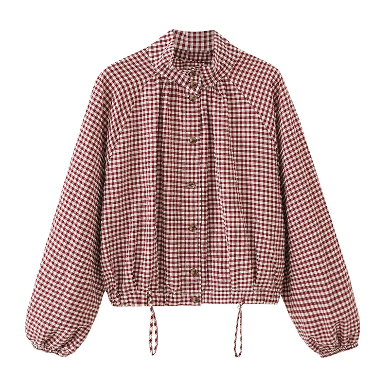 Damen Kariertes Oversize-Blouson mit Tunnelzug und Stehkragen Nord Taschen