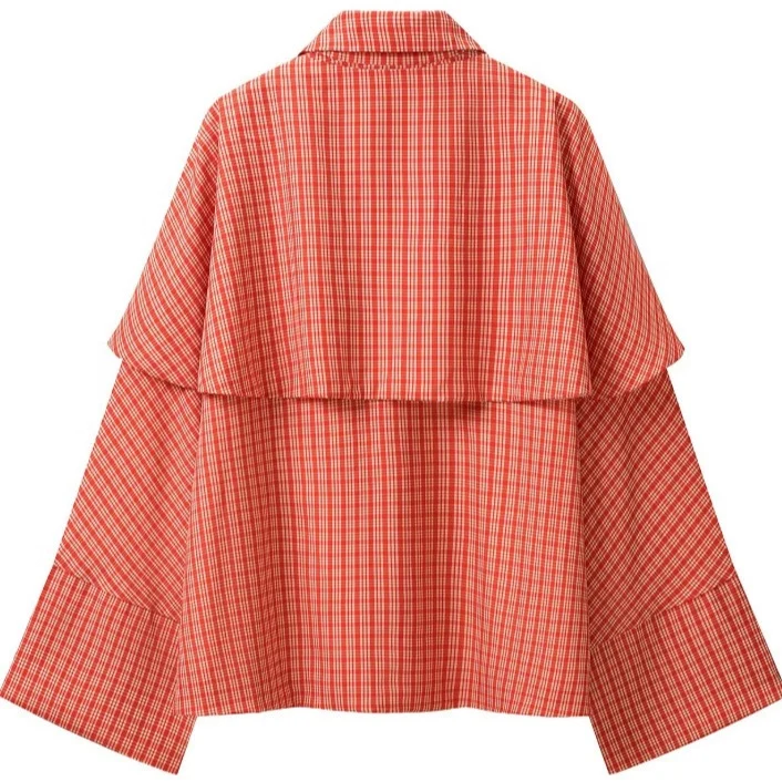 Damen Karierte Cape-Übergangsjacke mit Lagen‑Cape und Schleifenbindung Nord Taschen