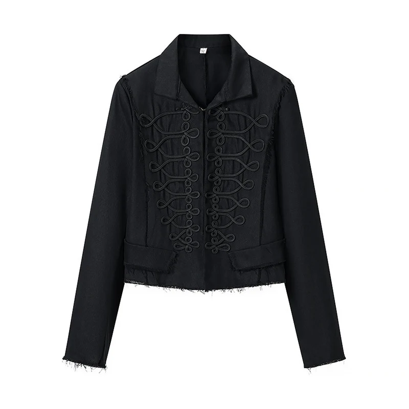 Damen Gekürzte Militärinspirierte Jacke mit Tressenapplikation und fransigem Saum Nord Taschen