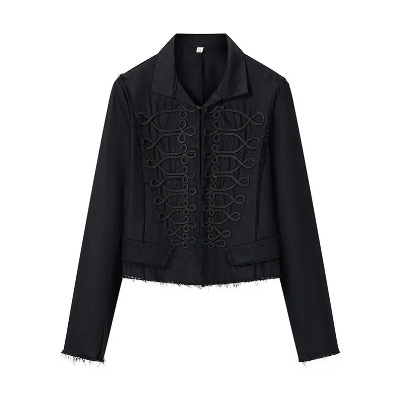 Damen Gekürzte Militärinspirierte Jacke mit Tressenapplikation und fransigem Saum Nord Taschen
