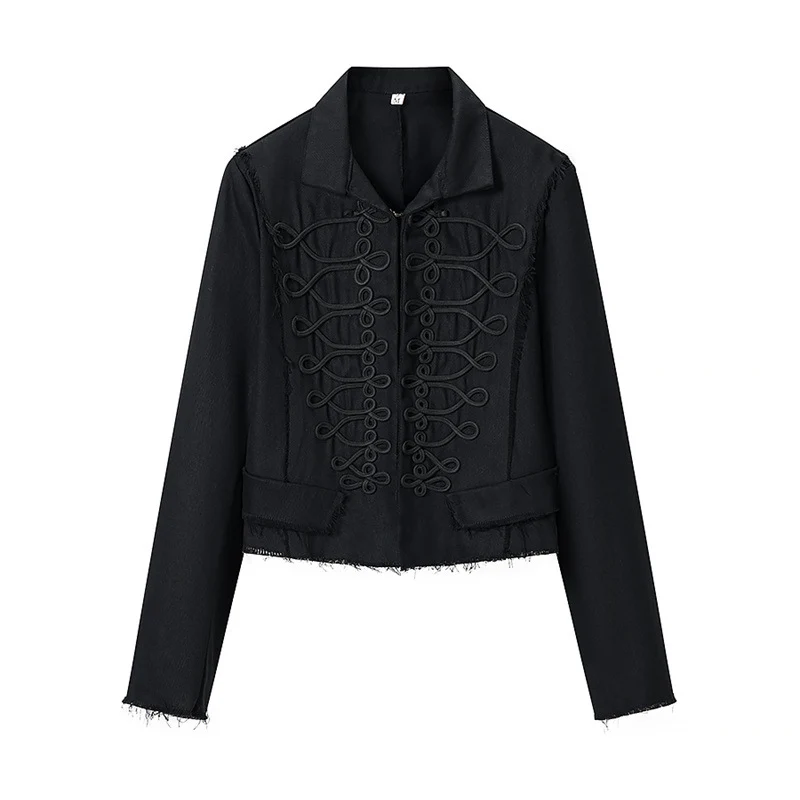 Damen Gekürzte Militärinspirierte Jacke mit Tressenapplikation und fransigem Saum Nord Taschen