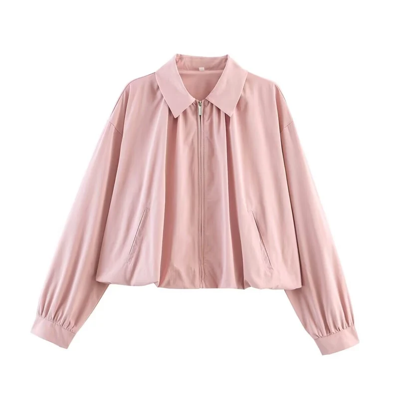 Damen Gekürzte leichte Oversize-Blousonjacke mit Reißverschluss und umgeschlagenem Kragen Nord Taschen