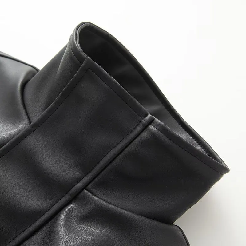 Damen Gekürzte Kunstleder-Jacke mit Stehkragen und taillierten Teilungsnähten Nord Taschen