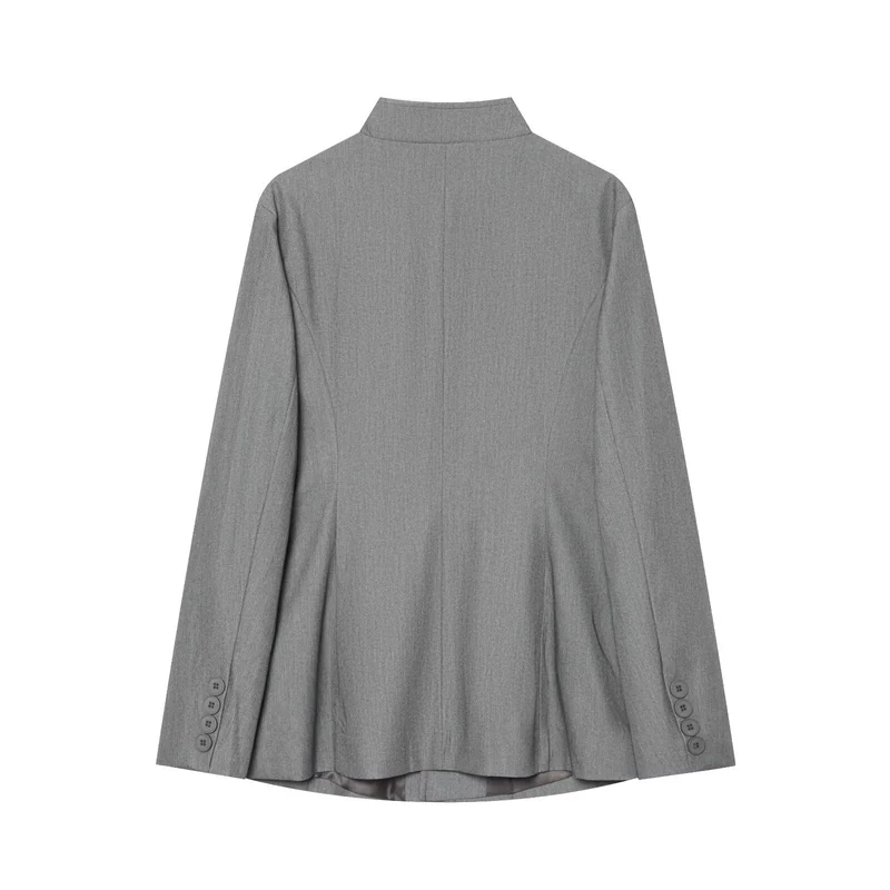 Damen Lang geschnittener Blazer mit Stehkragen und durchgehender Knopfleiste Nord Taschen