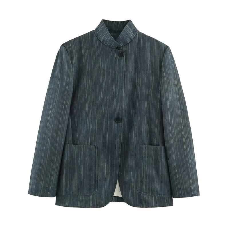 Damen Lang geschnittener Blazer mit Stehkragen und aufgesetzten Taschen Nord Taschen