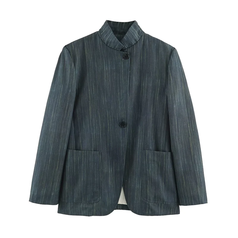 Damen Lang geschnittener Blazer mit Stehkragen und aufgesetzten Taschen Nord Taschen