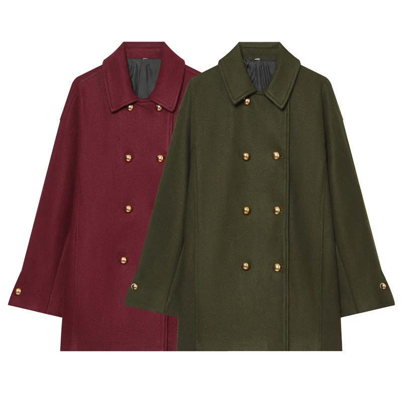 Damen Kurzmantel im Military‑Stil mit Doppelreiher und goldfarbenen Zierknöpfen Nord Taschen