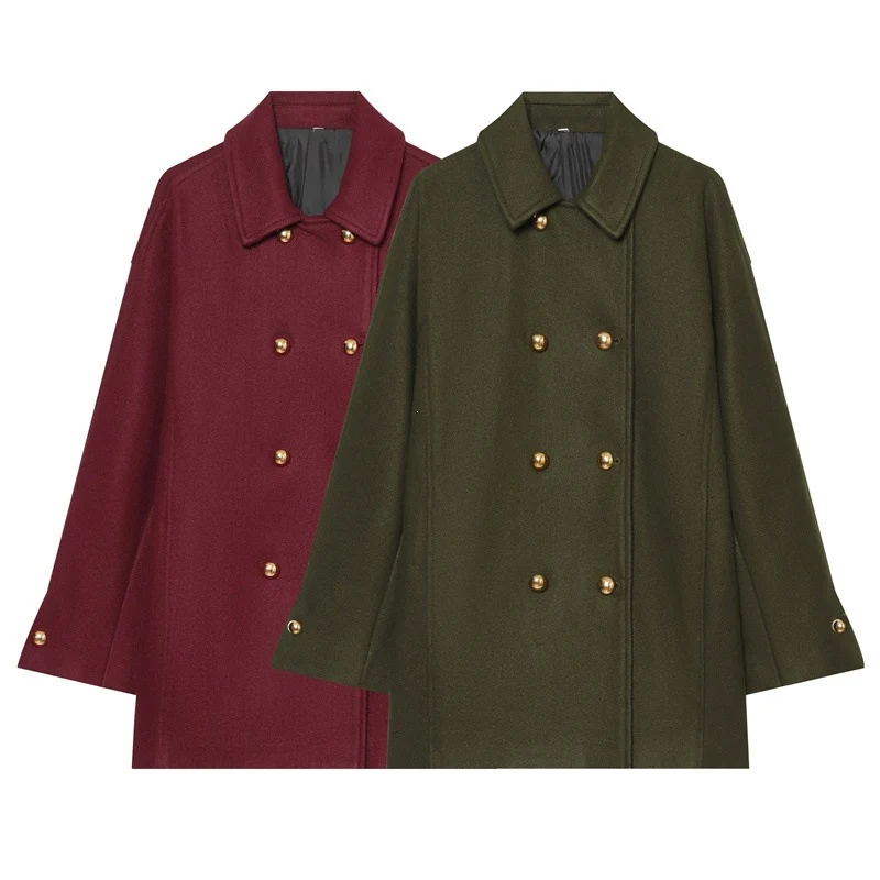 Damen Kurzmantel im Military‑Stil mit Doppelreiher und goldfarbenen Zierknöpfen Nord Taschen
