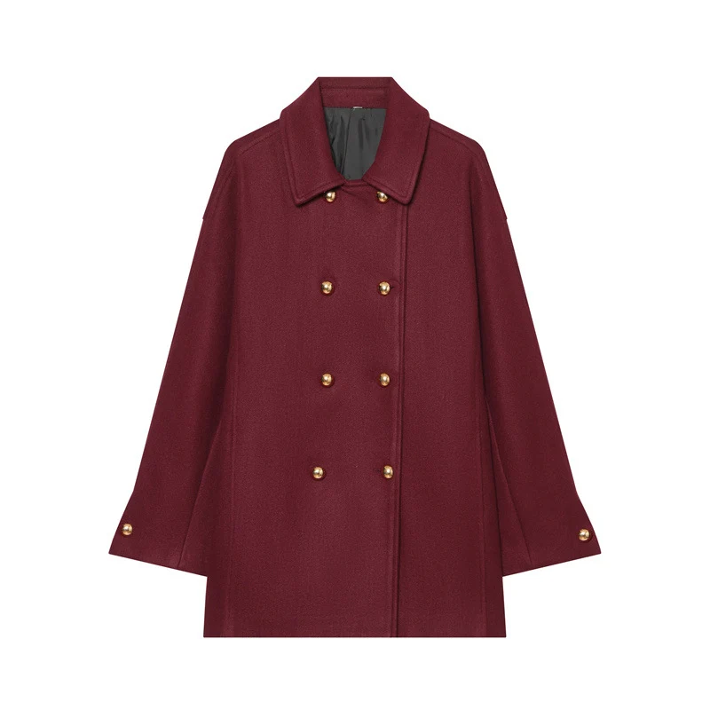 Damen Kurzmantel im Military‑Stil mit Doppelreiher und goldfarbenen Zierknöpfen Nord Taschen