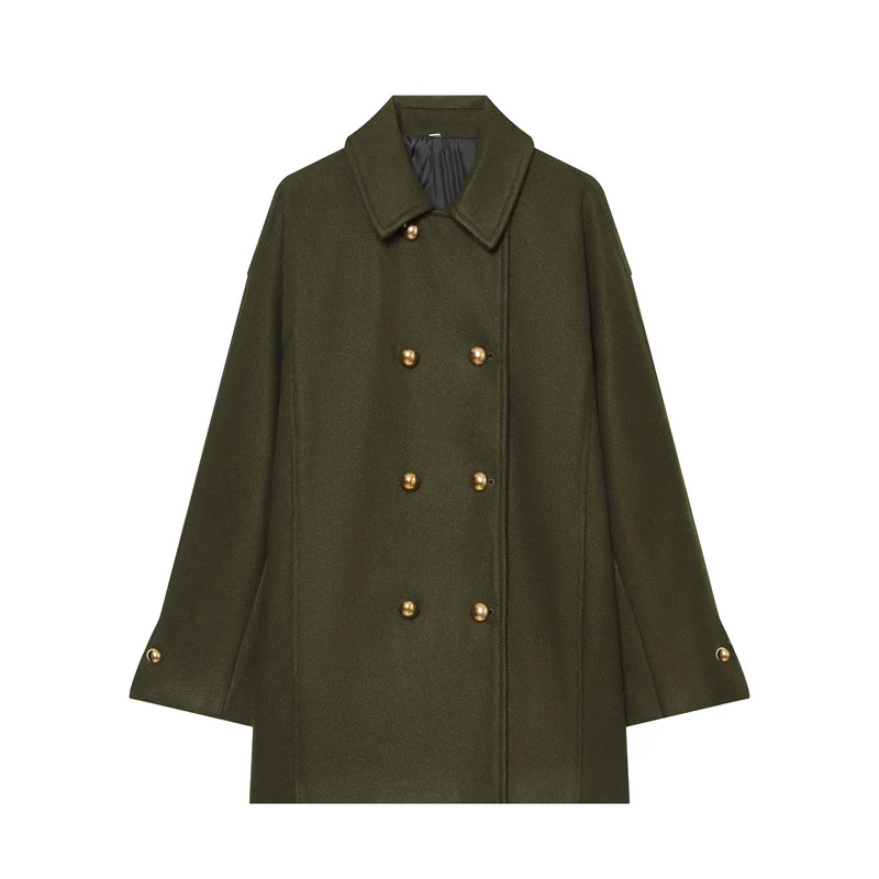 Damen Kurzmantel im Military‑Stil mit Doppelreiher und goldfarbenen Zierknöpfen Nord Taschen