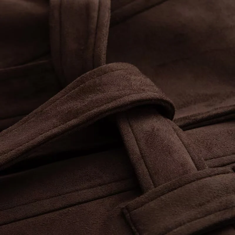 Damen Kurzmantel im Kimono-Style aus Veloursoptik mit weitem Schalkragen und Taillengürtel Nord Taschen