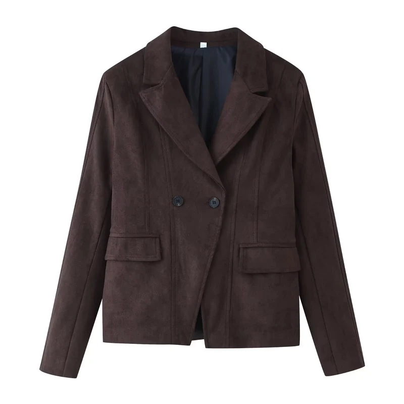 Damen Taillierter Velours‑Imitatblazer mit Doppelreiher und Pattentaschen Nord Taschen