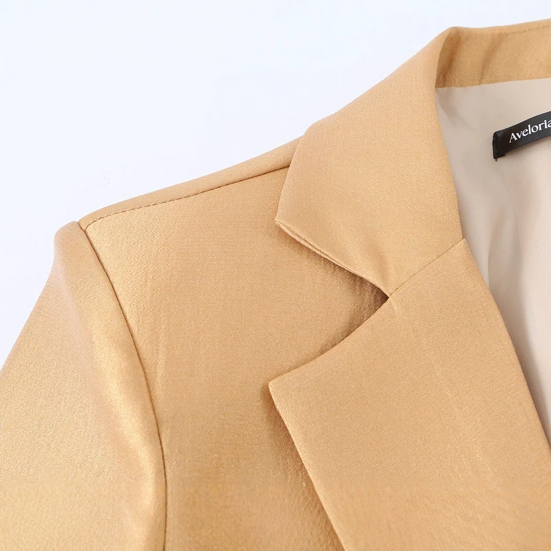 Damen Taillierter Satin-Blazer mit Tunnelzug, Reverskragen und legerer Silhouette Nord Taschen