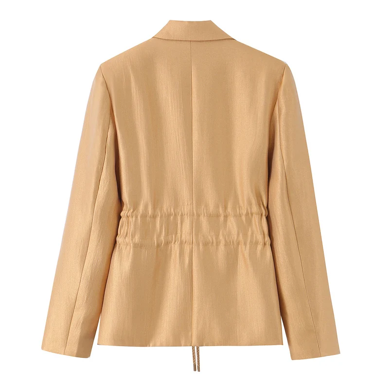Damen Taillierter Satin-Blazer mit Tunnelzug, Reverskragen und legerer Silhouette Nord Taschen