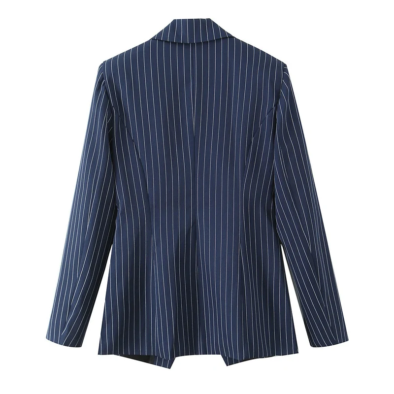 Damen Taillierter Nadelstreifen-Blazer mit asymmetrischem Revers und Pattentaschen Nord Taschen