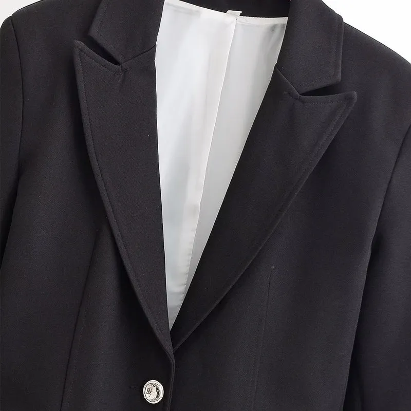 Damen Taillierter Ein-Knopf Business-Blazer mit Pattentaschen Nord Taschen