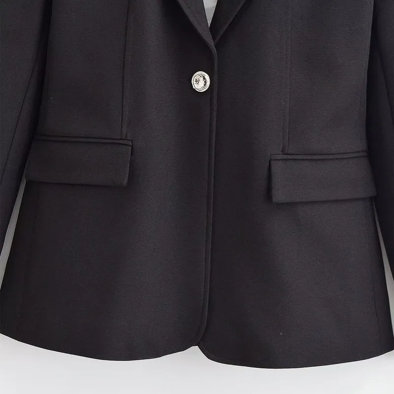 Damen Taillierter Ein-Knopf Business-Blazer mit Pattentaschen Nord Taschen