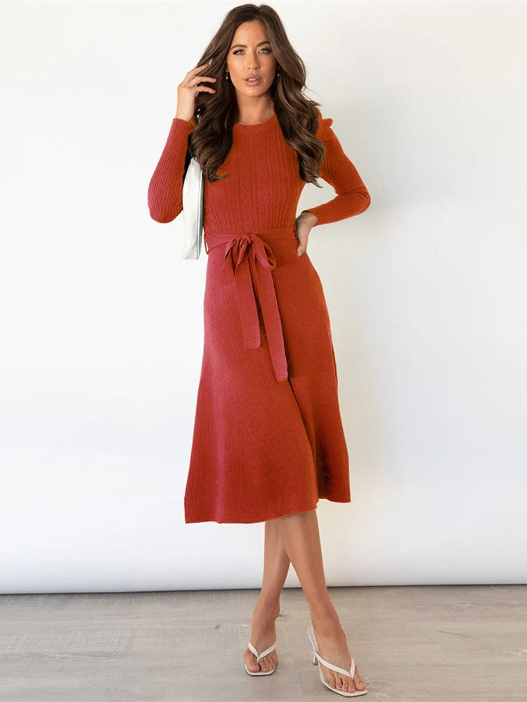 Strick-midi-Kleid mit Rundhalsausschnitt - Arvani