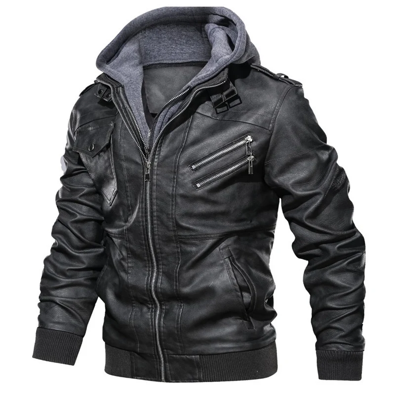 Herren Kunstleder-Bomberjacke mit Kapuzen-Inlay, Zip-Taschen und Schulterklappen Nord Taschen