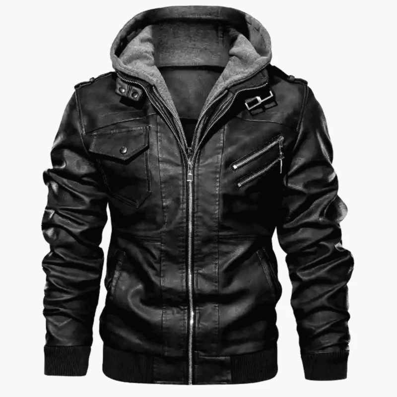 Herren Kunstleder-Bomberjacke mit Kapuzen-Inlay, Zip-Taschen und Schulterklappen Nord Taschen