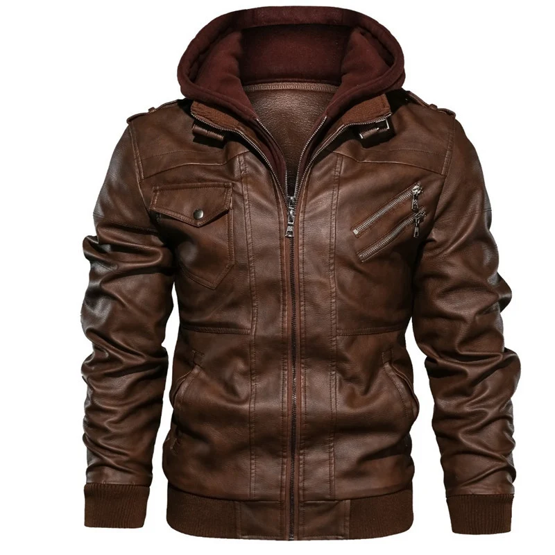 Herren Kunstleder-Bomberjacke mit Kapuzen-Inlay, Zip-Taschen und Schulterklappen Nord Taschen