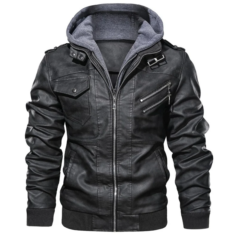 Herren Kunstleder-Bomberjacke mit Kapuzen-Inlay, Zip-Taschen und Schulterklappen Nord Taschen