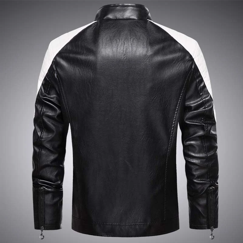 Herren Kunstleder-Bikerjacke im Retro-Racer-Stil mit gesteppter Schulterpanele und Kontrastbesatz Nord Taschen