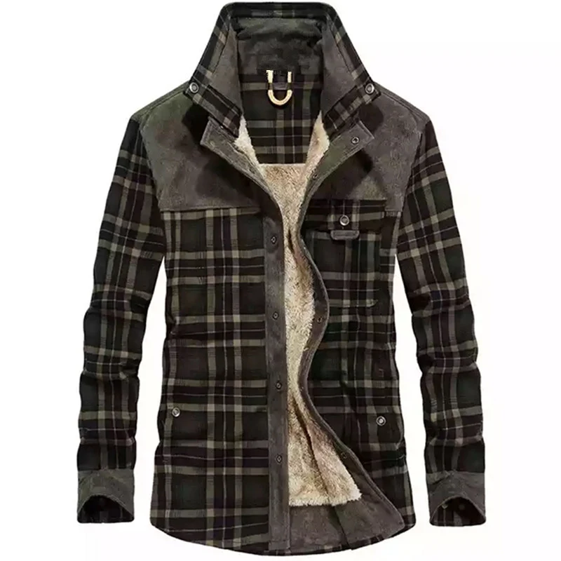 Herren Karo-Hemdjacke mit Teddyfutter und Wildlederimitat-Besatz Nord Taschen