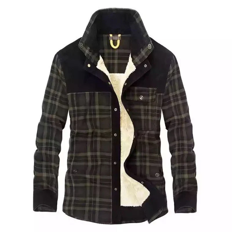 Herren Karo-Hemdjacke mit Teddyfutter und Wildlederimitat-Besatz Nord Taschen