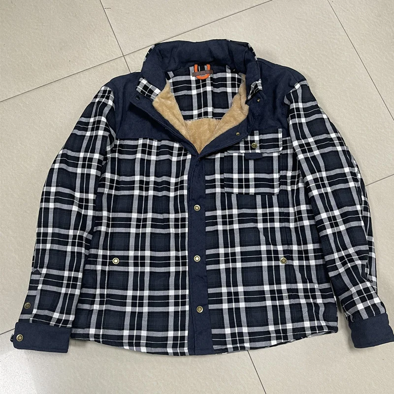 Herren Karo-Hemdjacke mit Teddyfutter und Wildlederimitat-Besatz Nord Taschen